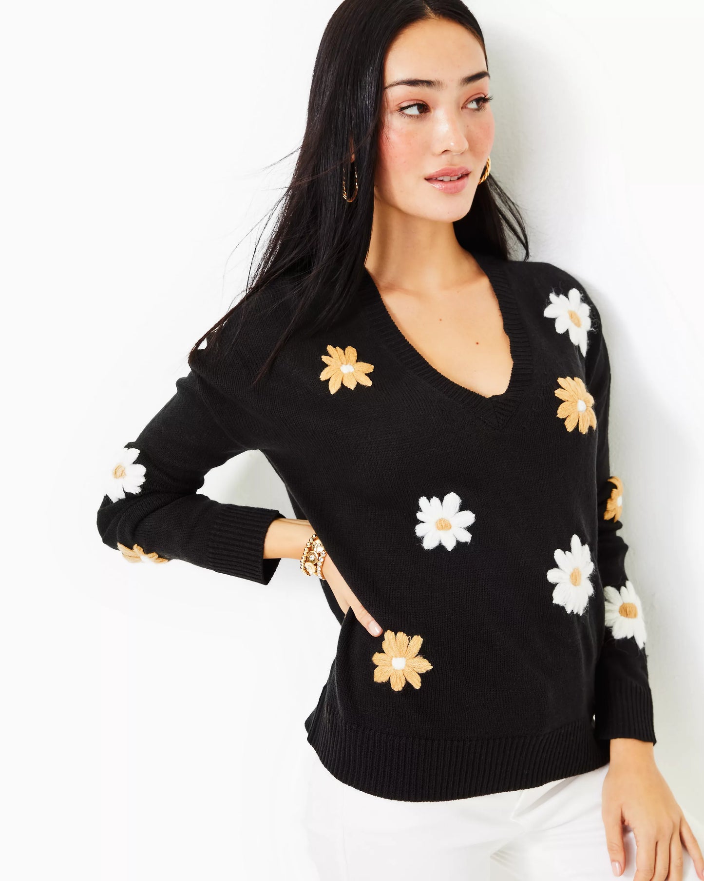 TENSLEY SWEATER, BLACK BLOOMING EMBROIDERY