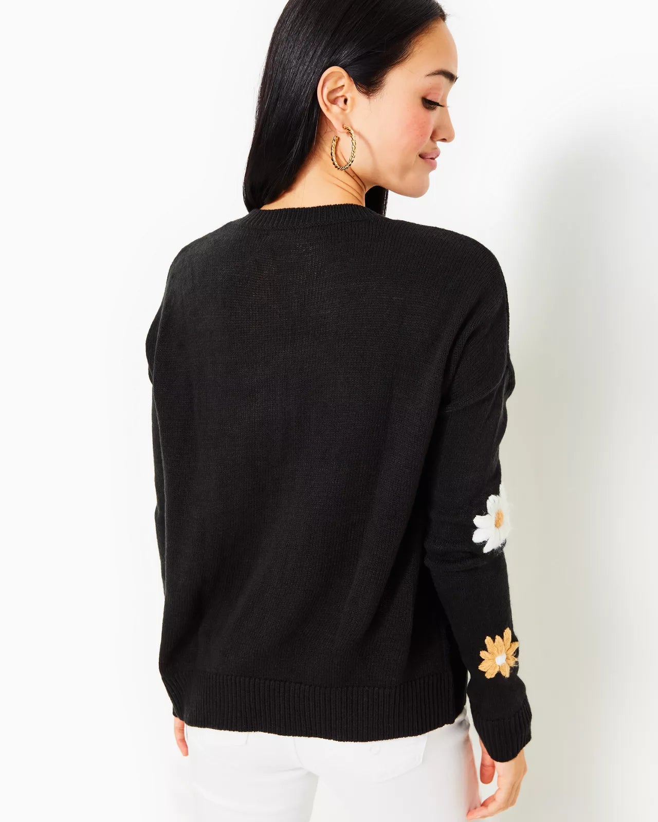 TENSLEY SWEATER, BLACK BLOOMING EMBROIDERY