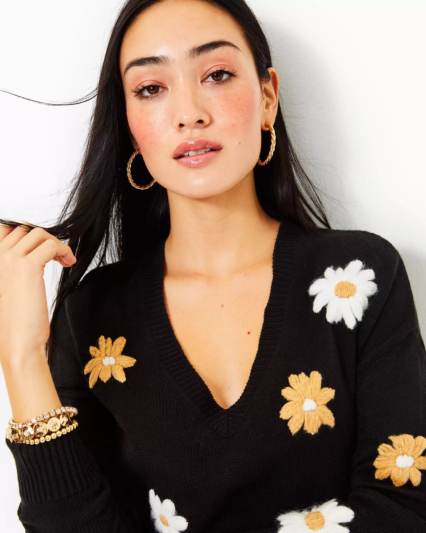TENSLEY SWEATER, BLACK BLOOMING EMBROIDERY