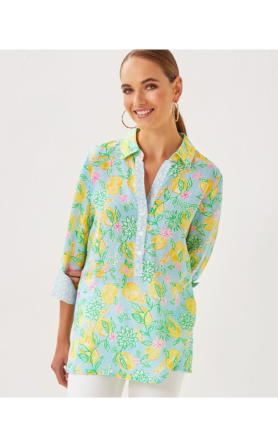 RIVERLYN PIECED PRINT TUNIC, BLUETTE MAKE LEMONADE