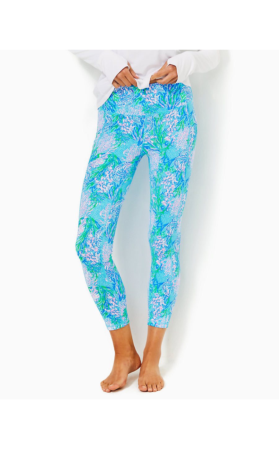 WEEKENDER HIGH RISE MIDI LEGGINGS, LAS OLAS AQUA STRONG CURRENT SEA