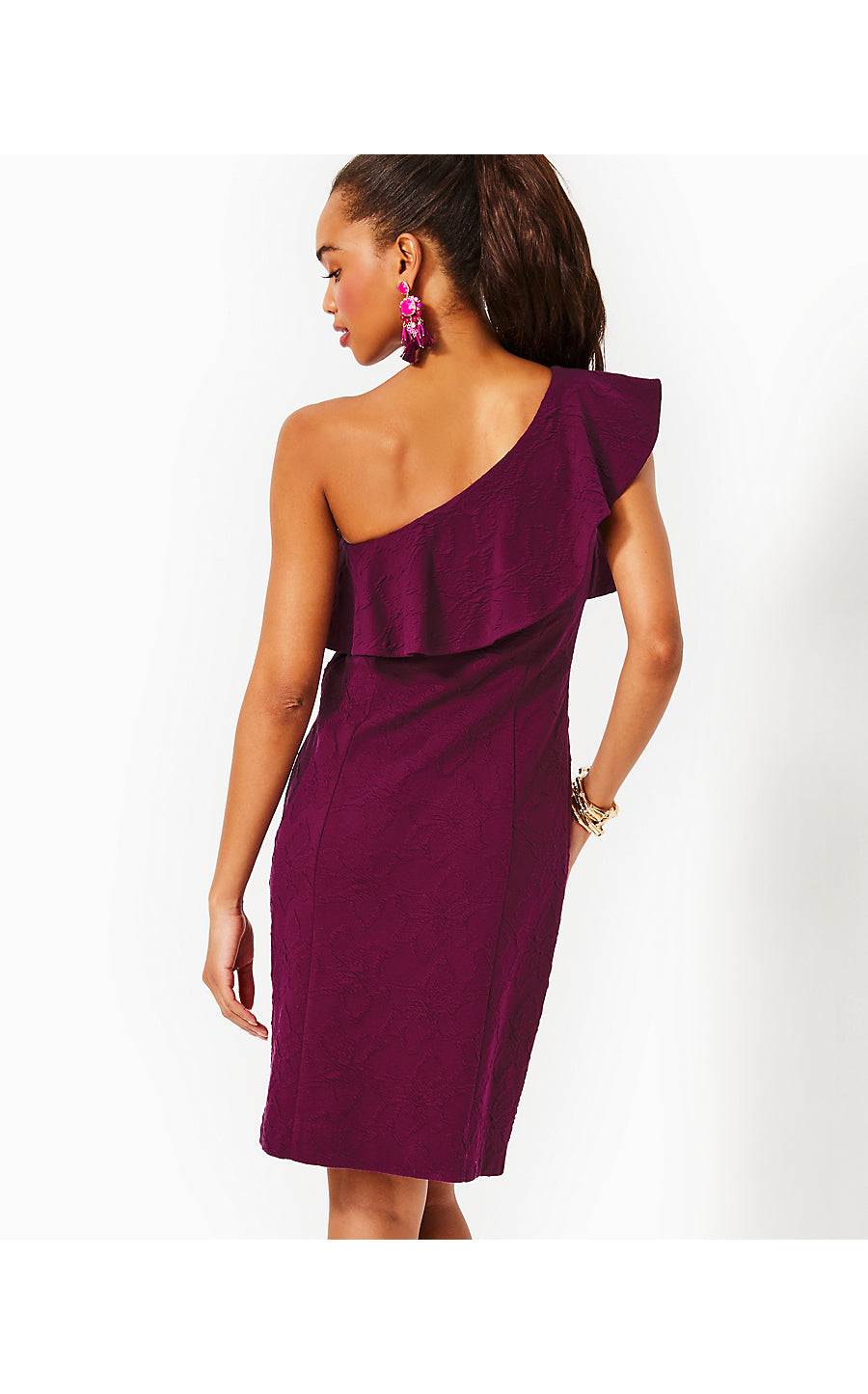BORDEAUX ONE SHOULDER DRE, AMARENA CHERRY KNIT PUCKER JACQUARD
