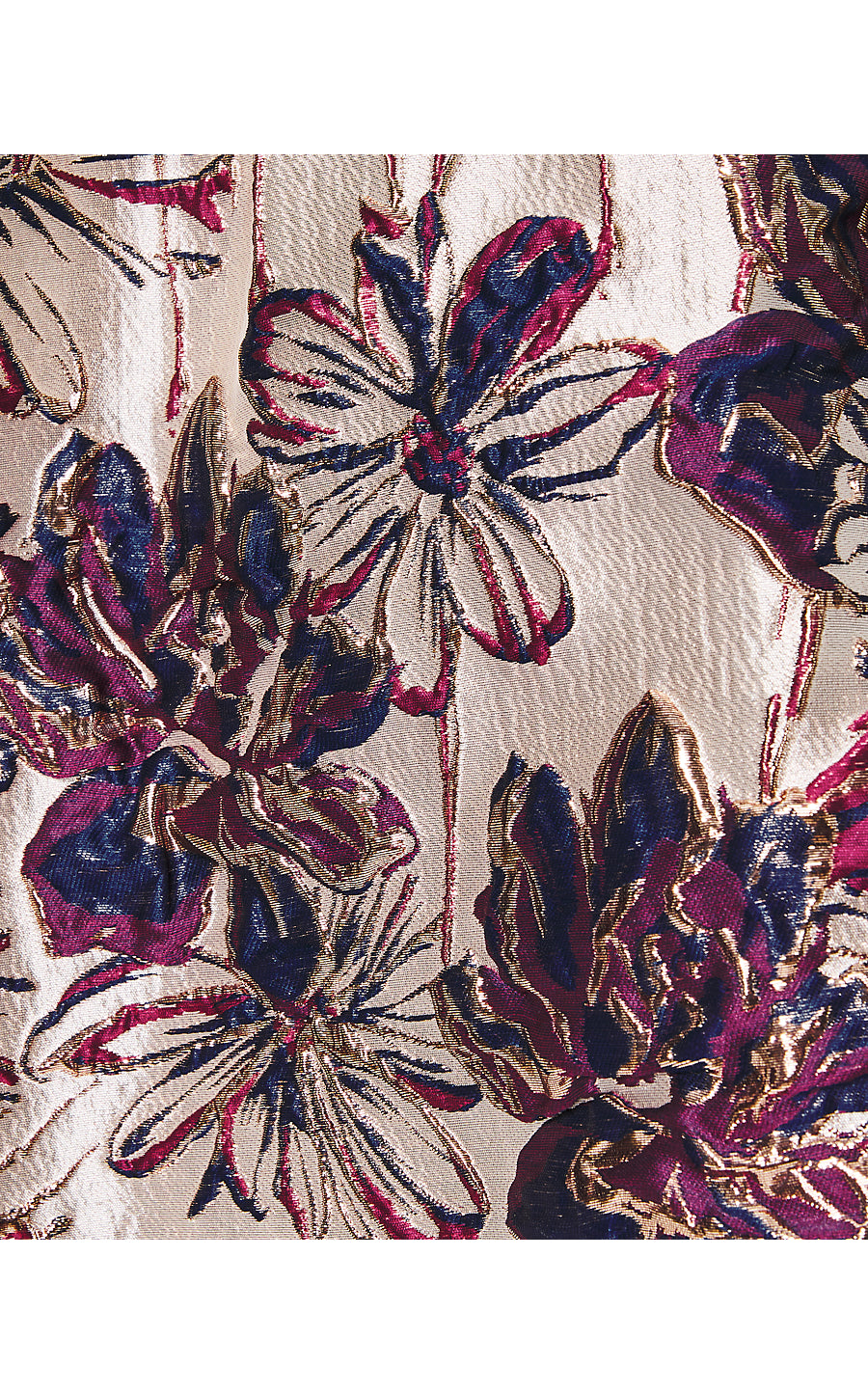 JOLLIAN FLORAL JACQUARD DRESS, LOW TIDE NAVY x AMARENA CHERRY FETE FLORAL BROCADE