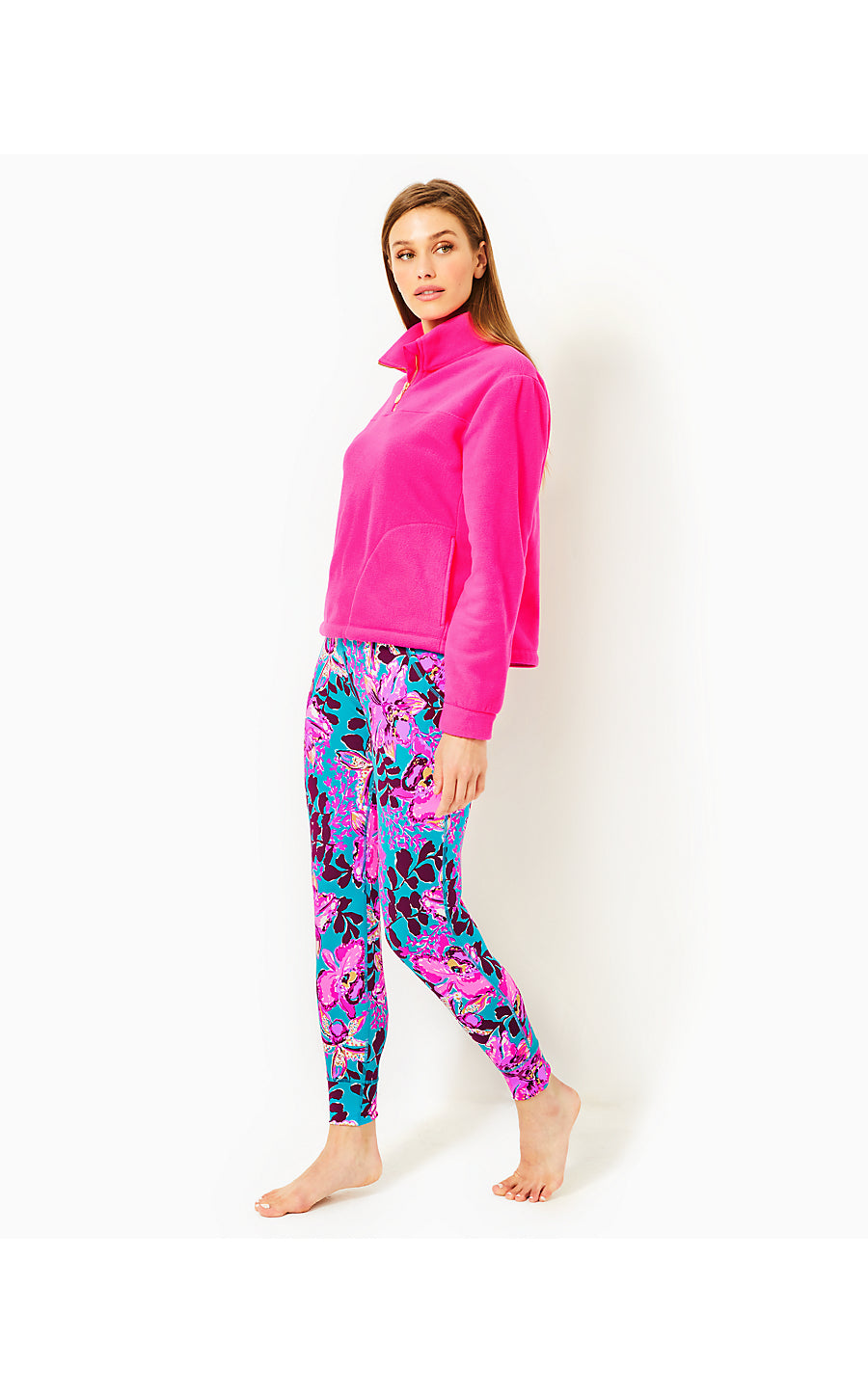 NOREEN FLEECE PULLOVER, PINK PALMS
