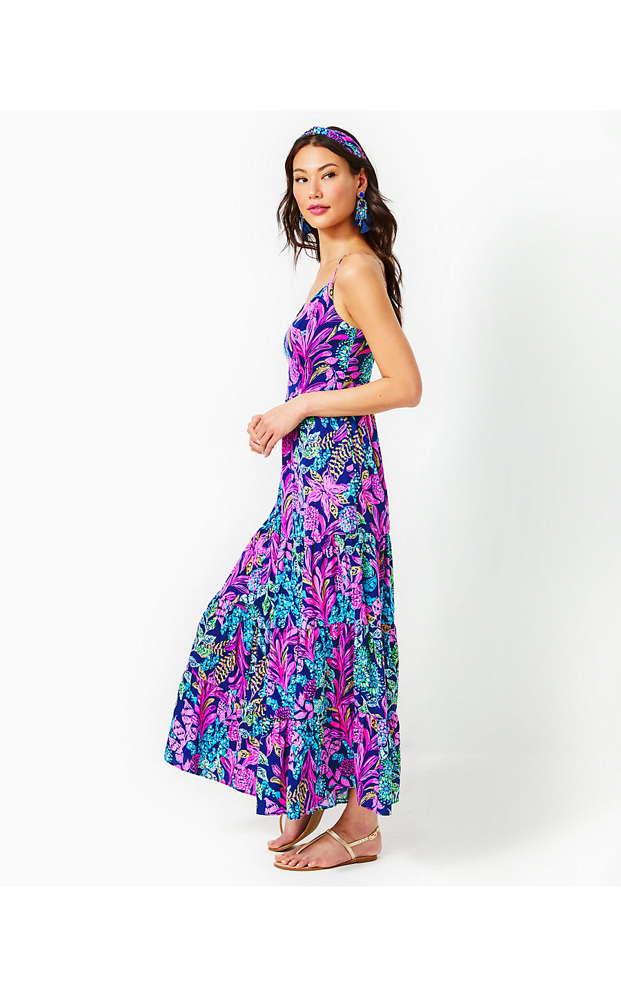 JOELLANE TIERED MAXI DRESS, AEGEAN NAVY CALYPSO COAST