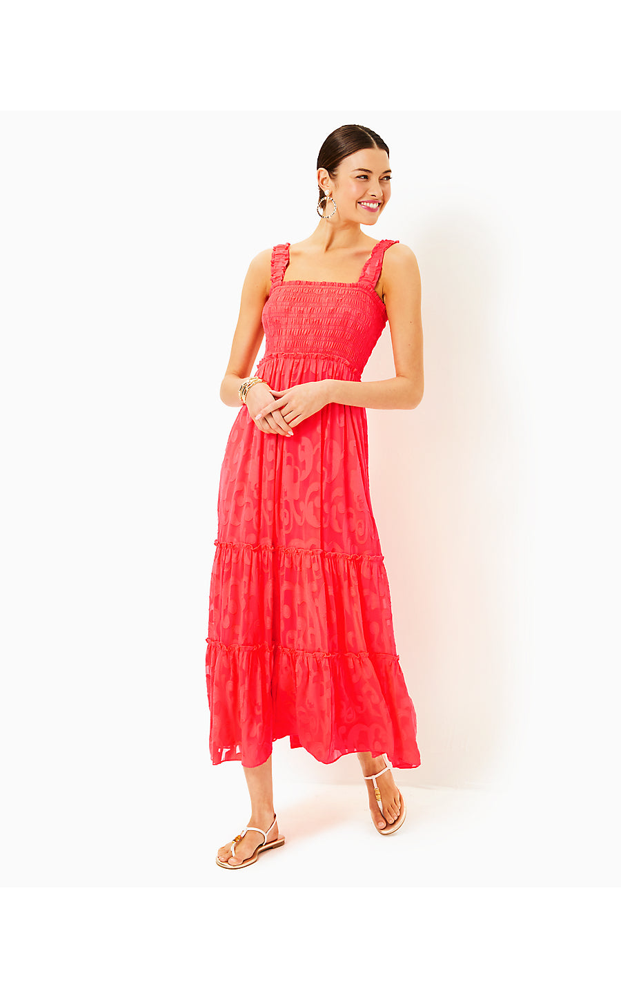 knee length dresses for ladies Red Plaid Smocked Maxi Dress