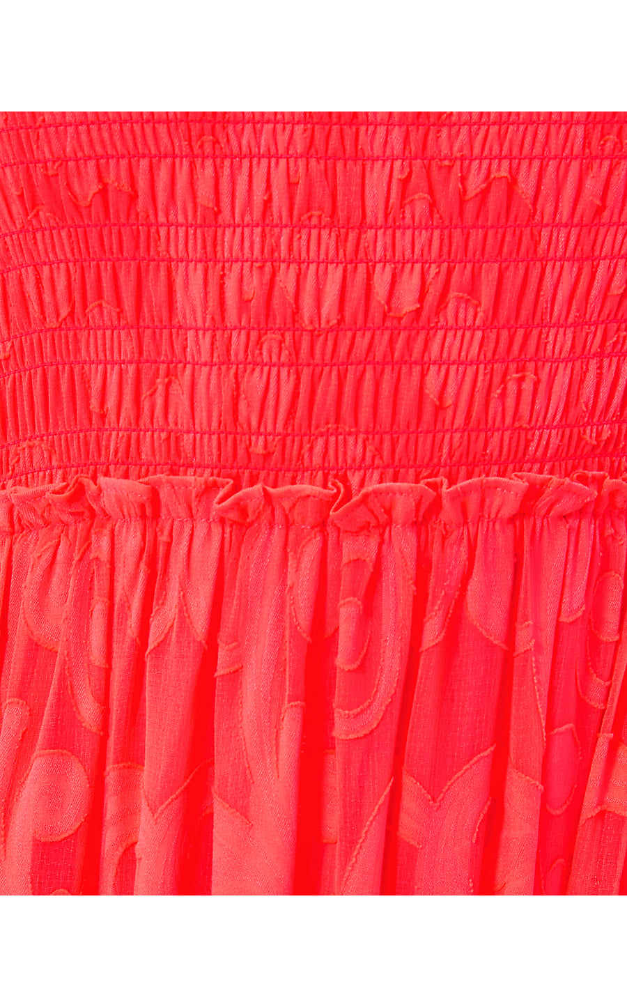 HADLY SMOCKED MAXI DRESS, MIZNER RED POLY CREPE SWIRL CLIP