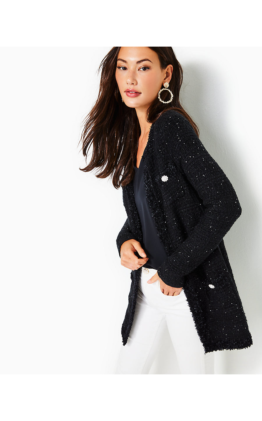 AMAL CARDIGAN, BLACK METALLIC