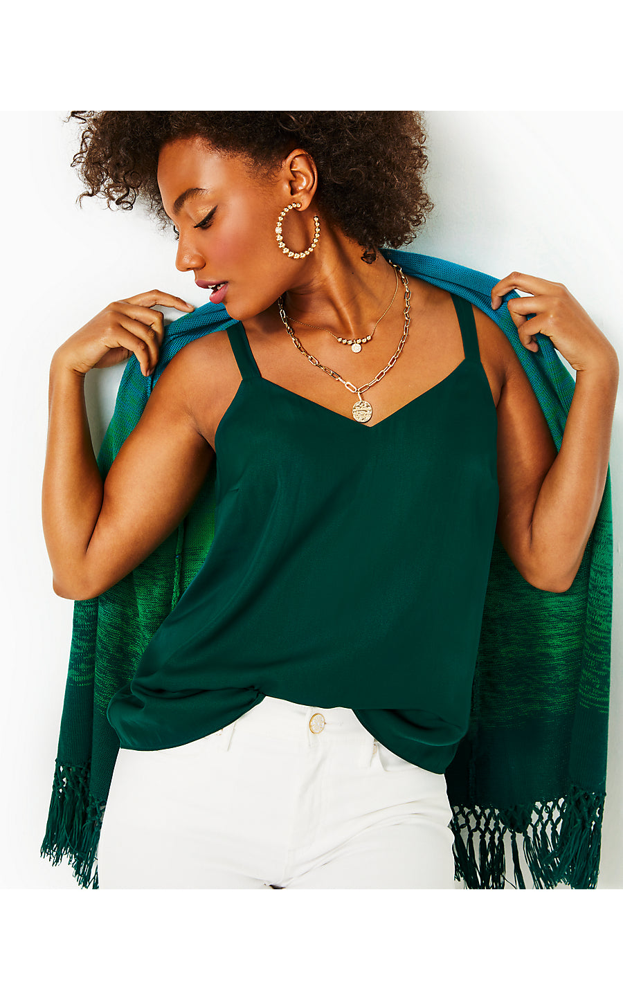 NADIA SATIN CAMI, EVERGREEN