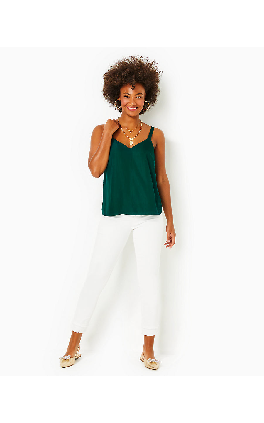 NADIA SATIN CAMI, EVERGREEN