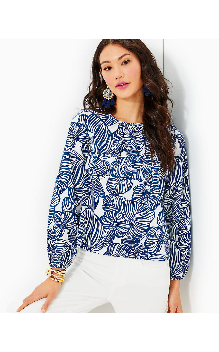 RILYNN LONG SLEEVE COTTON, AEGEAN NAVY BEACH PATH