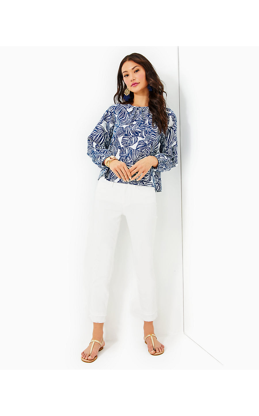 RILYNN LONG SLEEVE COTTON, AEGEAN NAVY BEACH PATH