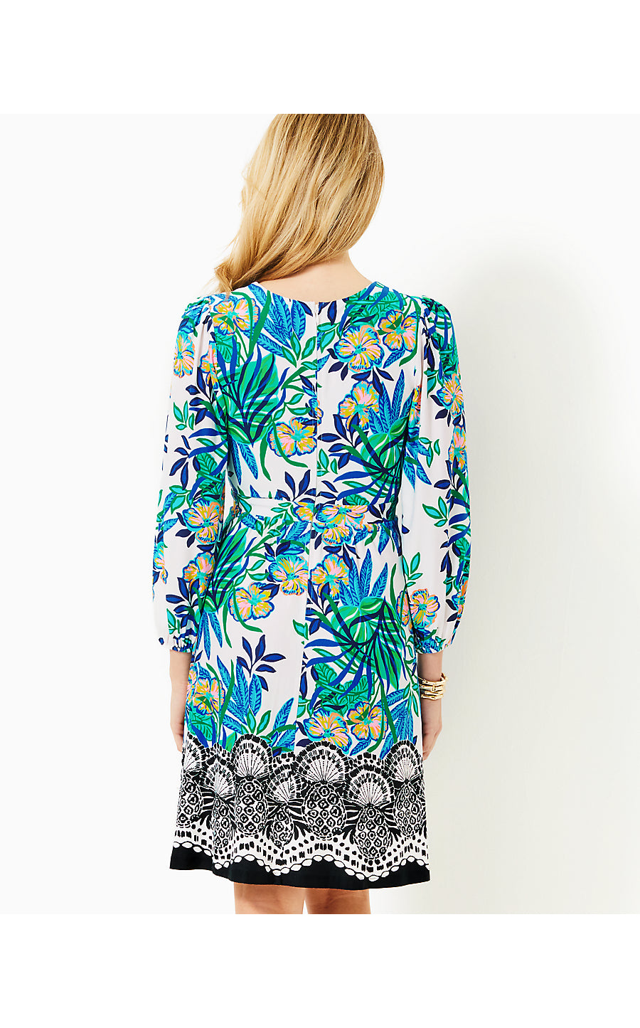 WEXLEE 3/4 SLEEVE DRESS, MULTI GOLDEN HOUR GLAM ENGINEERED KNIT DRESS
