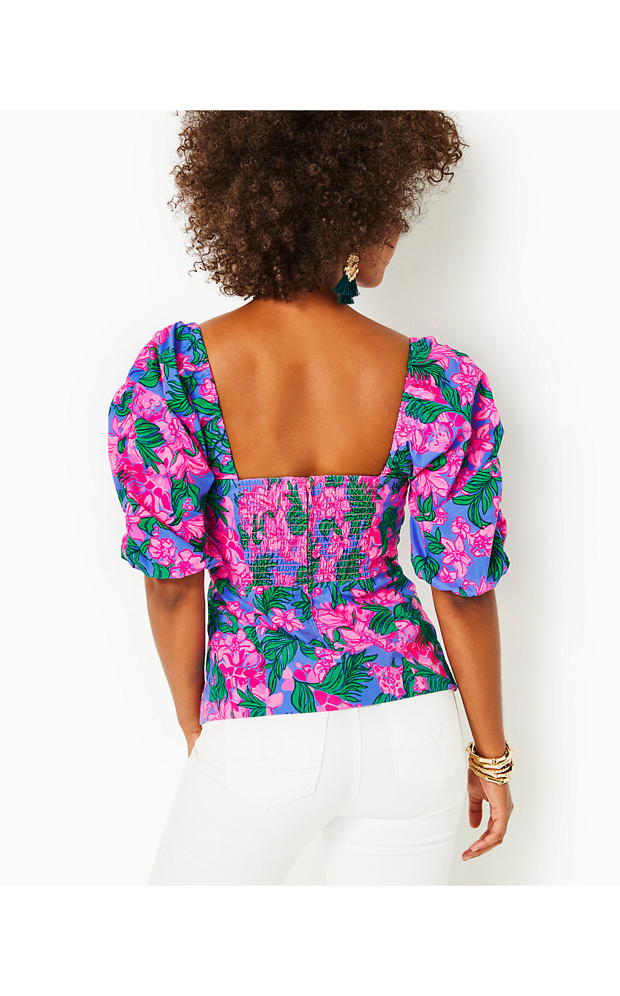BITSY STRETCH COTTON TOP, CERISE PINK SAFARI SUNSET