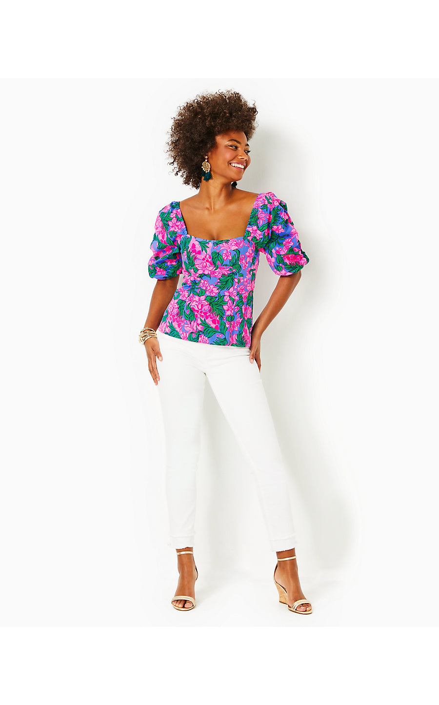 BITSY STRETCH COTTON TOP, CERISE PINK SAFARI SUNSET