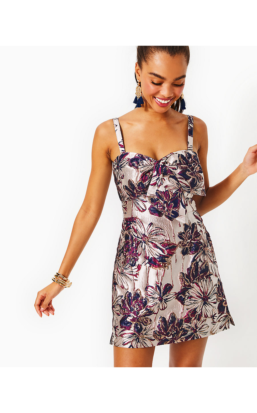 KAVIA SKIRTED ROMPER, LOW TIDE NAVY X AMARENA CHERRY FETE FLORAL BROCADE