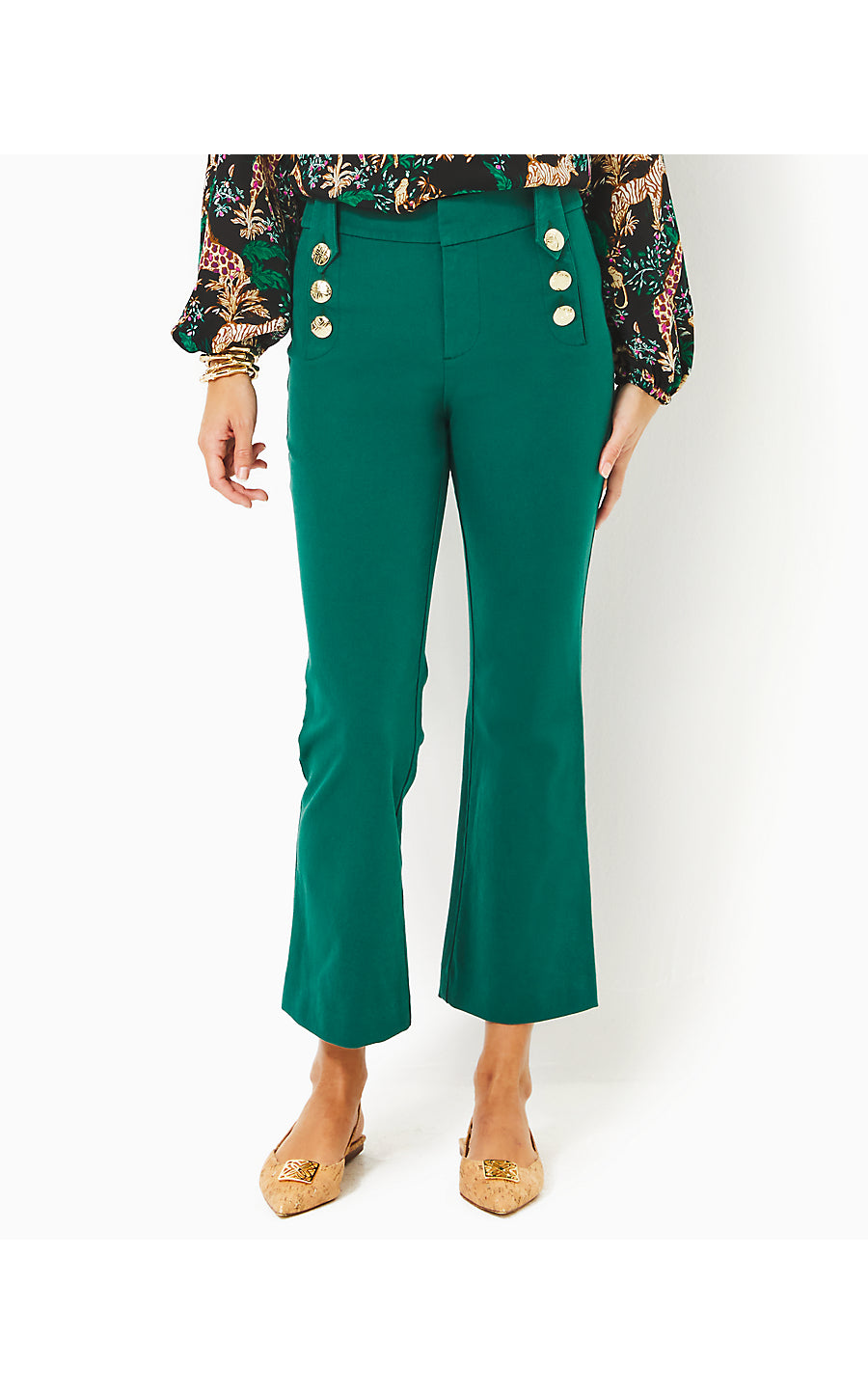 PARRISH BI-STRETCH CROP FLARE PANT, VILLA GREEN