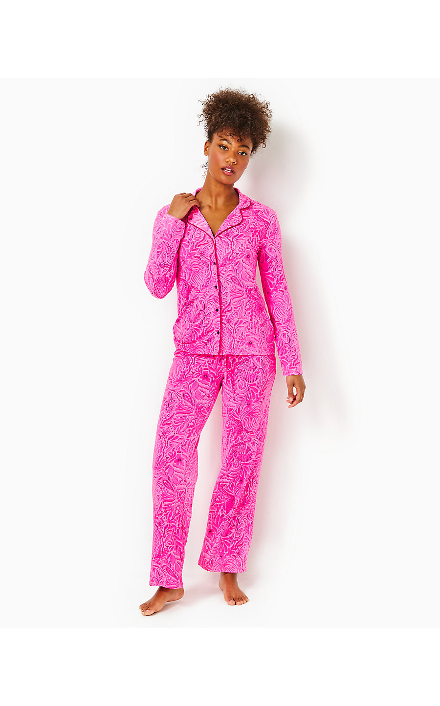 PJ KNIT LS BUTTON-UP TOP, CERISE PINK PINKIE PROMISES