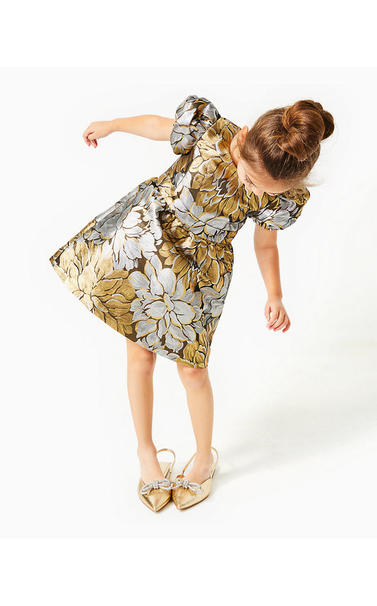 MINI PRIYANKA DRESS, GOLD METALLIC PEONY PARADE BROCADE