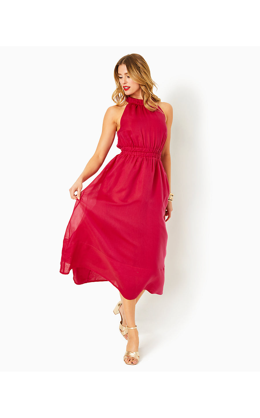 MARLEEN COTTON SILK HALTER, POINSETTIA RED Palm Place MARLEEN COTTON SILK HALTER, POINSETTIA RED Palm Place