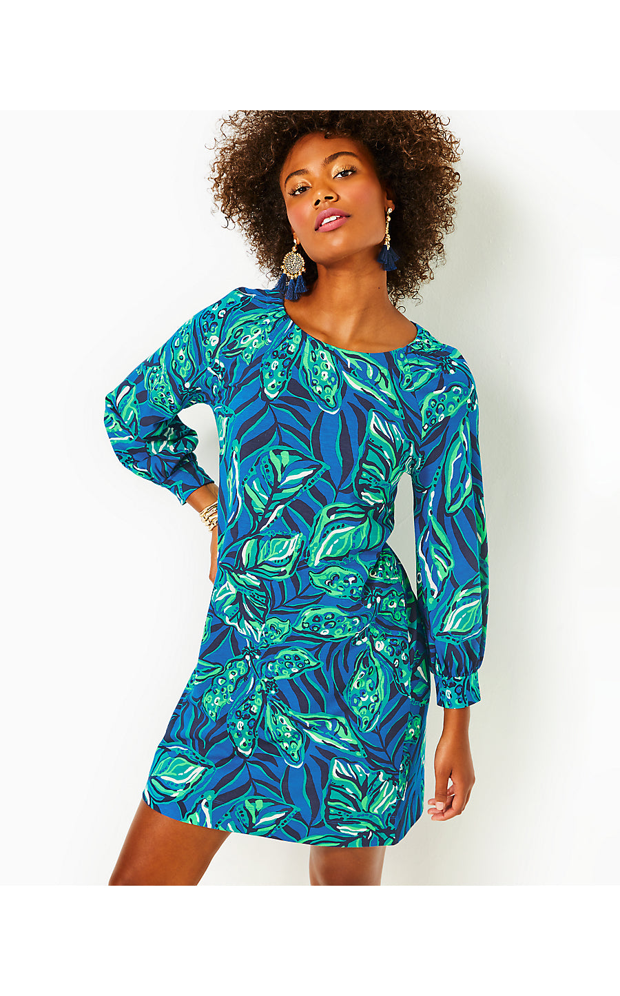 ELIANNA 3/4 SLEEVE DRESS, INDIGO BREEZE SHADY GATORS