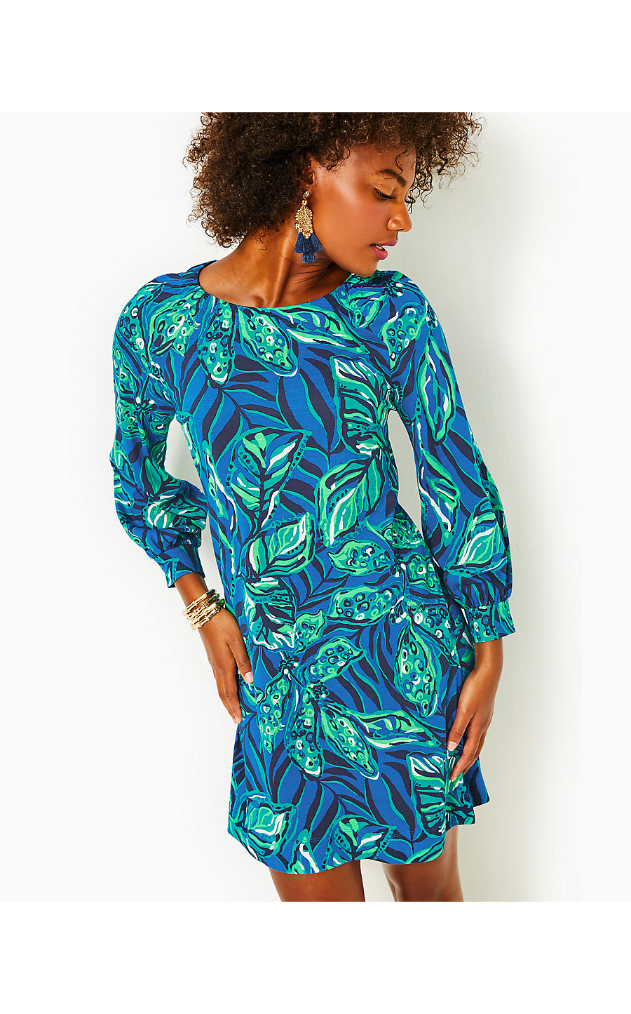 ELIANNA 3/4 SLEEVE DRESS, INDIGO BREEZE SHADY GATORS