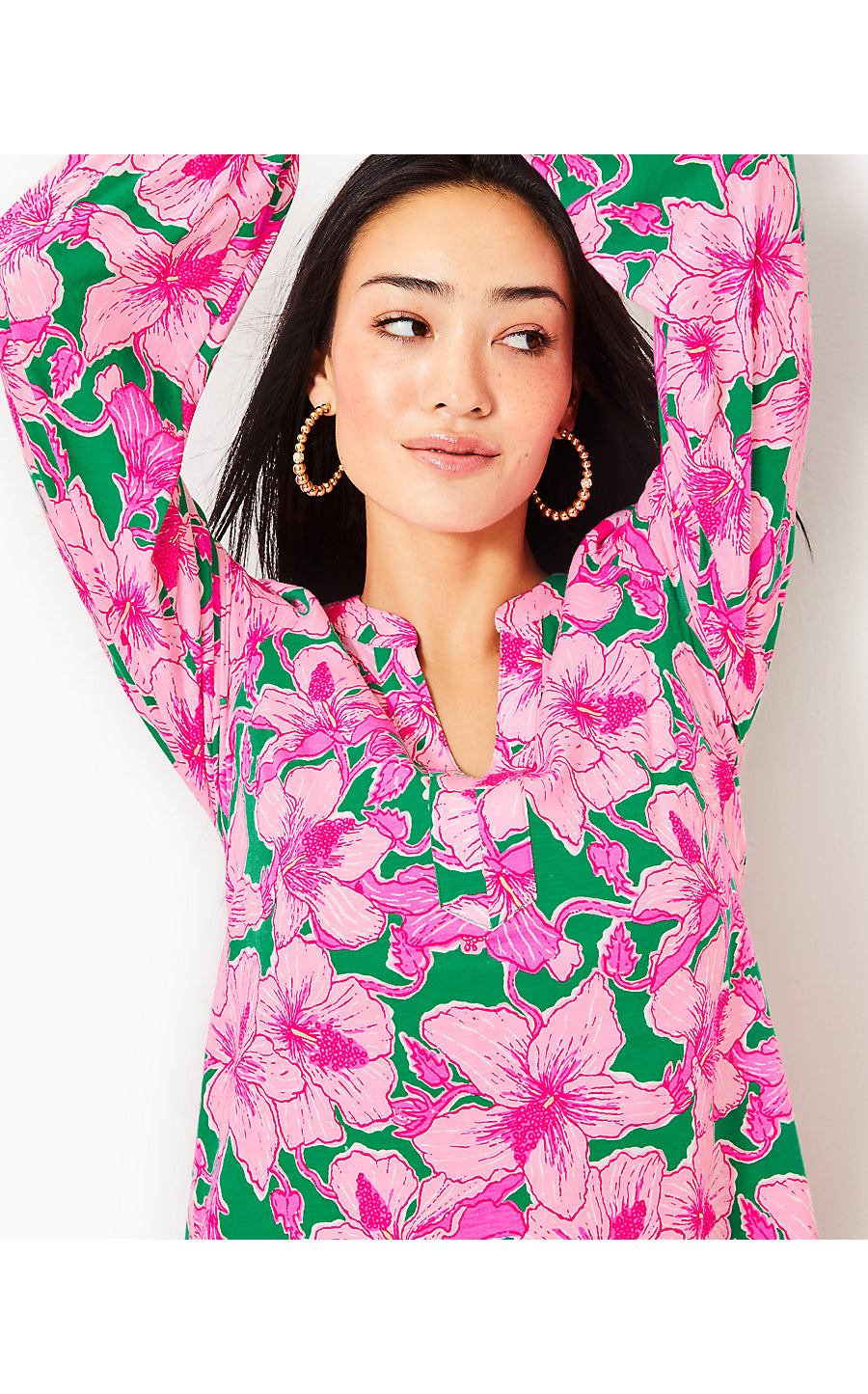 ALYSSA LONG SLEEVE DRESS, KELLY GREEN HIBIS KISS