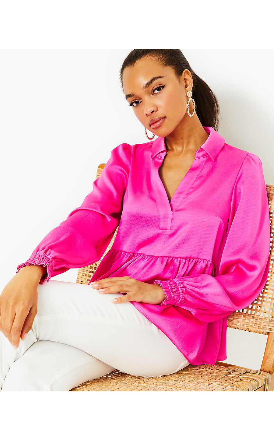 JAYLENE LONG SLEEVE TOP, CERISE PINK