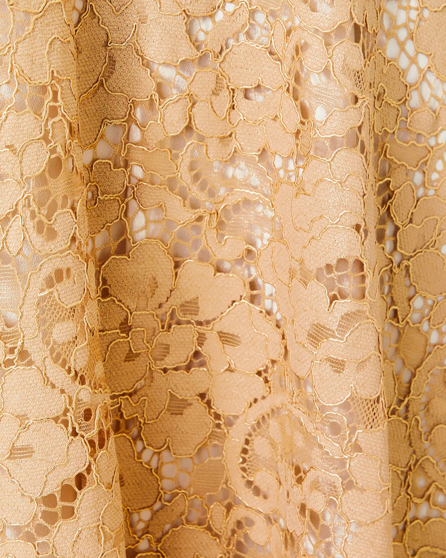 AUBRIANNA STRAPLESS LACE, GOLD METALLIC GILDED FLORAL LACE