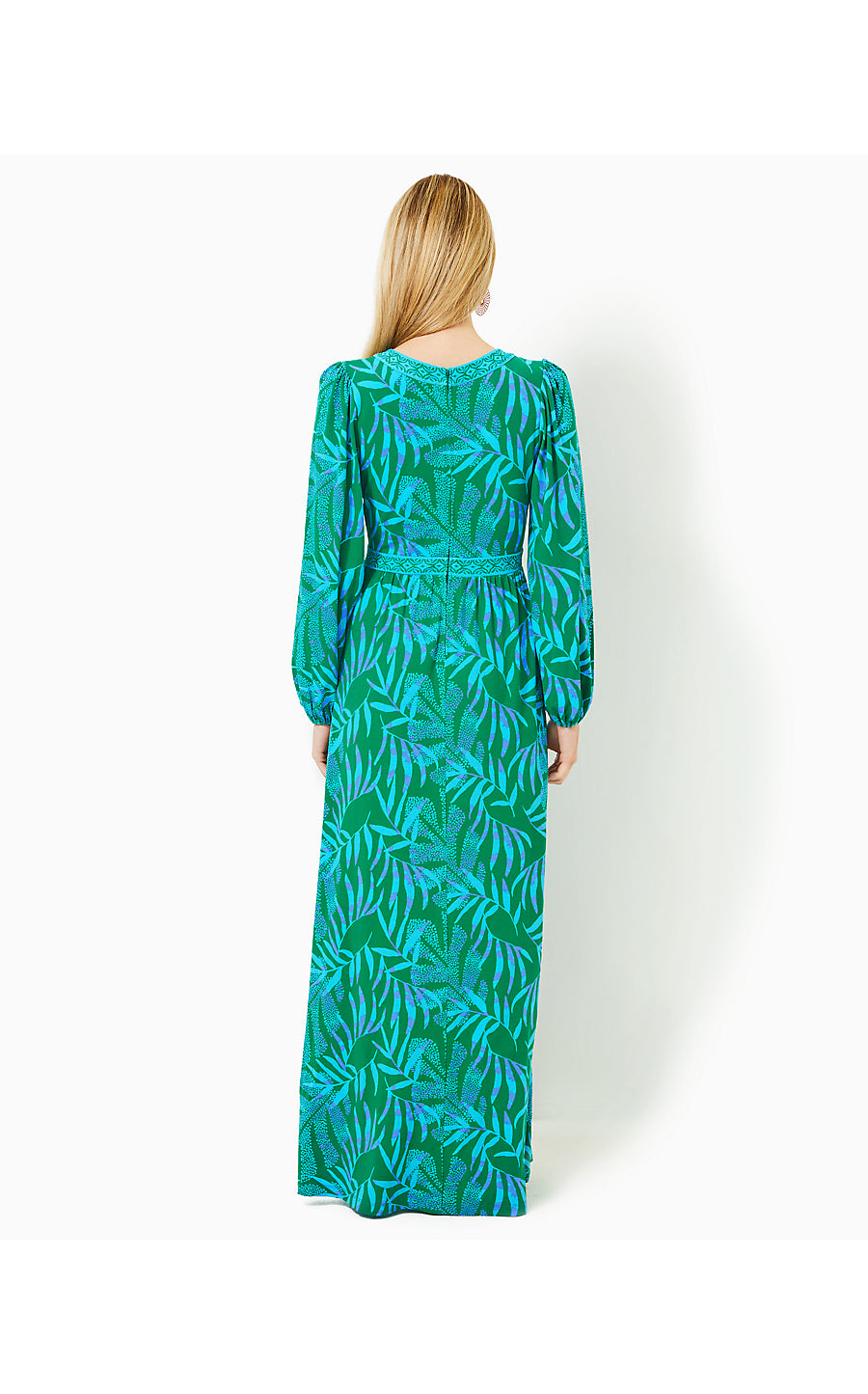 WEXLEE LONG SLEEVE MAXI DRESS, FIDDLE LEAF GREEN ITS A JUNGLE OUT THERE ENGINEERED KNIT MAXI DRESS