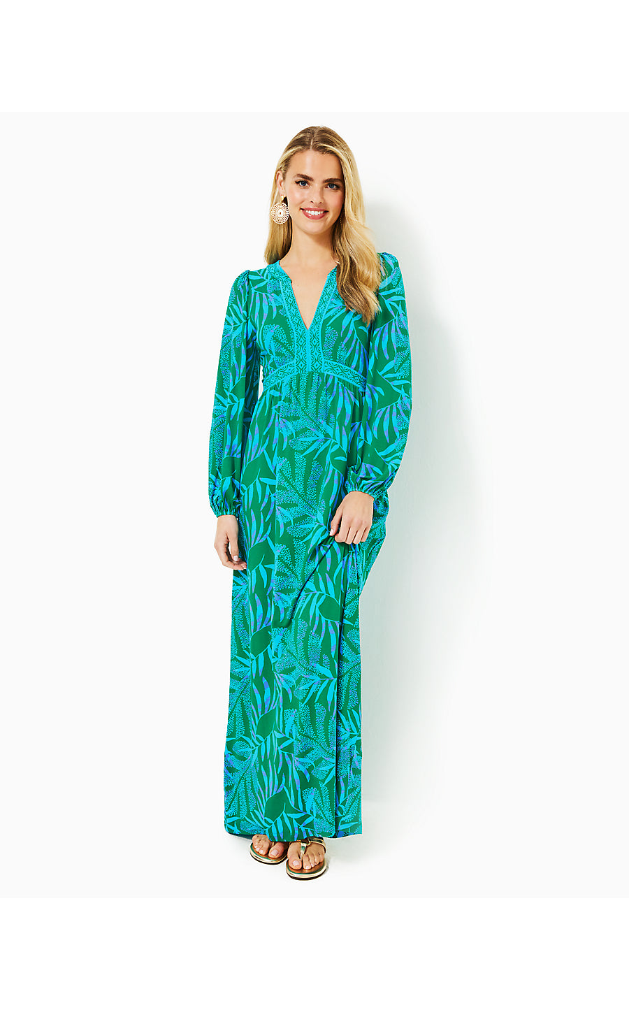 WEXLEE LONG SLEEVE MAXI DRESS, FIDDLE LEAF GREEN ITS A JUNGLE OUT THERE ENGINEERED KNIT MAXI DRESS