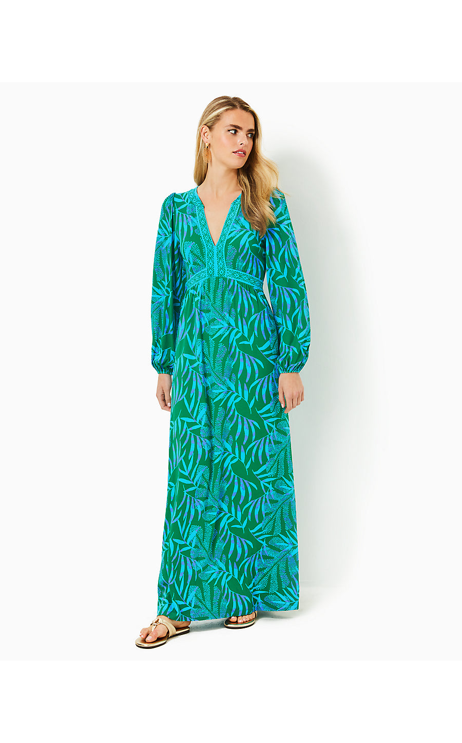 WEXLEE LONG SLEEVE MAXI DRESS, FIDDLE LEAF GREEN ITS A JUNGLE OUT THERE ENGINEERED KNIT MAXI DRESS