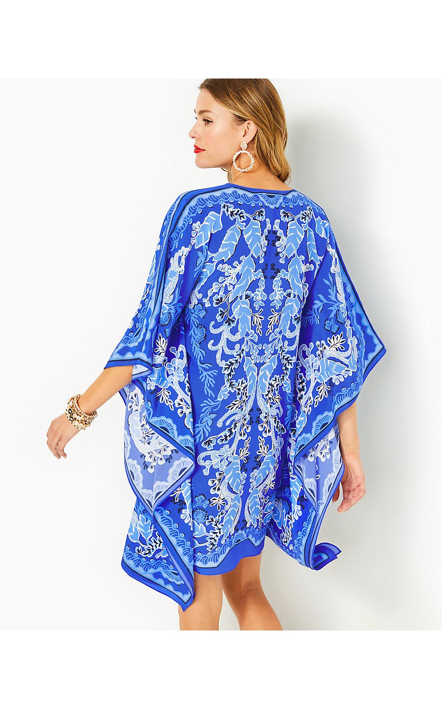 CINZIA SILK CAFTAN, ALBA BLUE BAJA COVE ENGINEERED WOVEN DRESS
