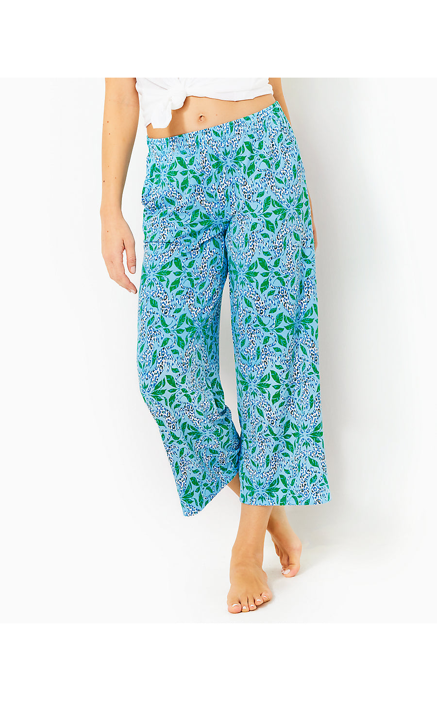 PJ KNIT CROP PANT, BON BON BLUE LEAPIN LEOPARDS