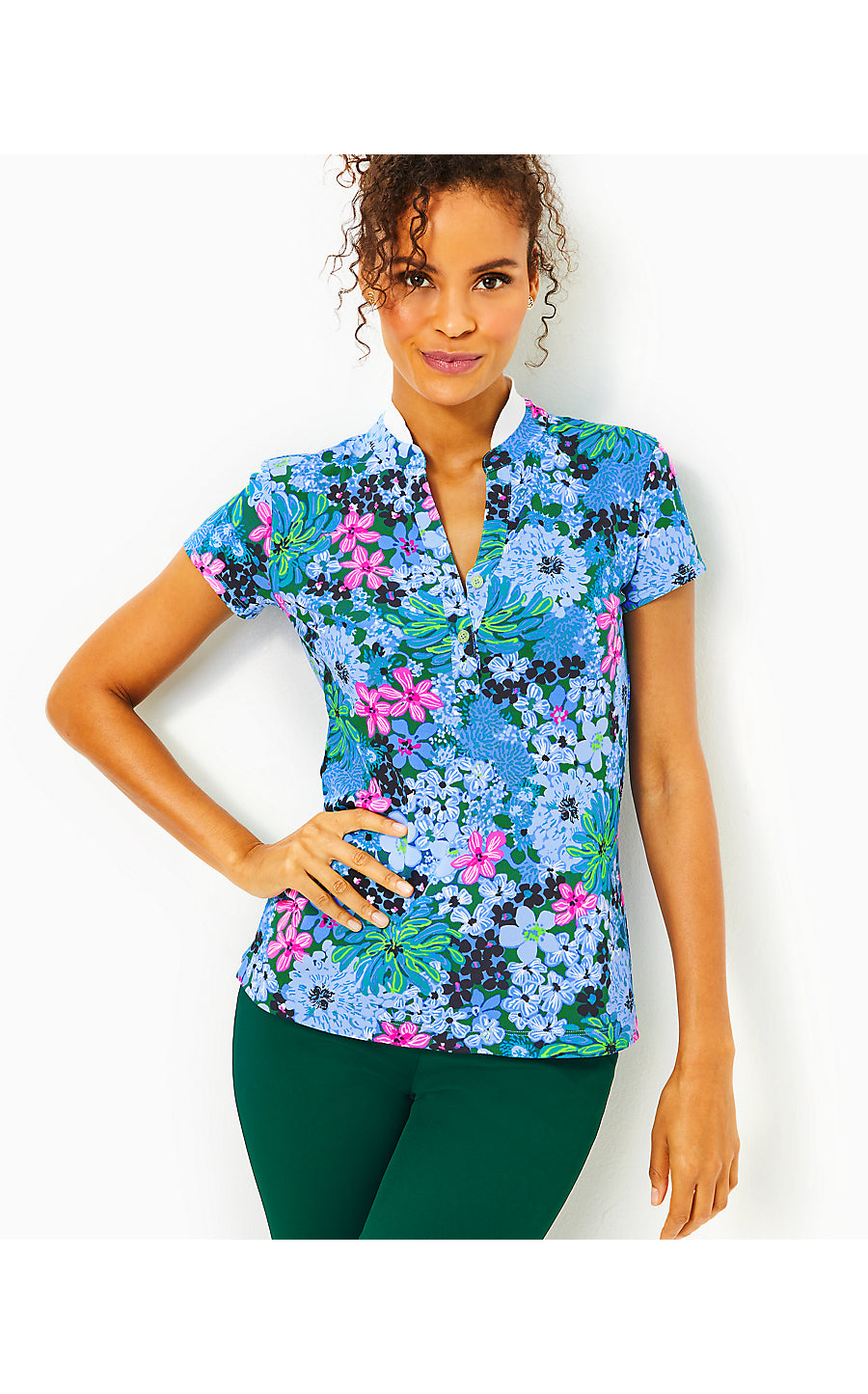 FRIDA RIB COLLAR POLO UPF, MULTI SOIREE ALL DAY