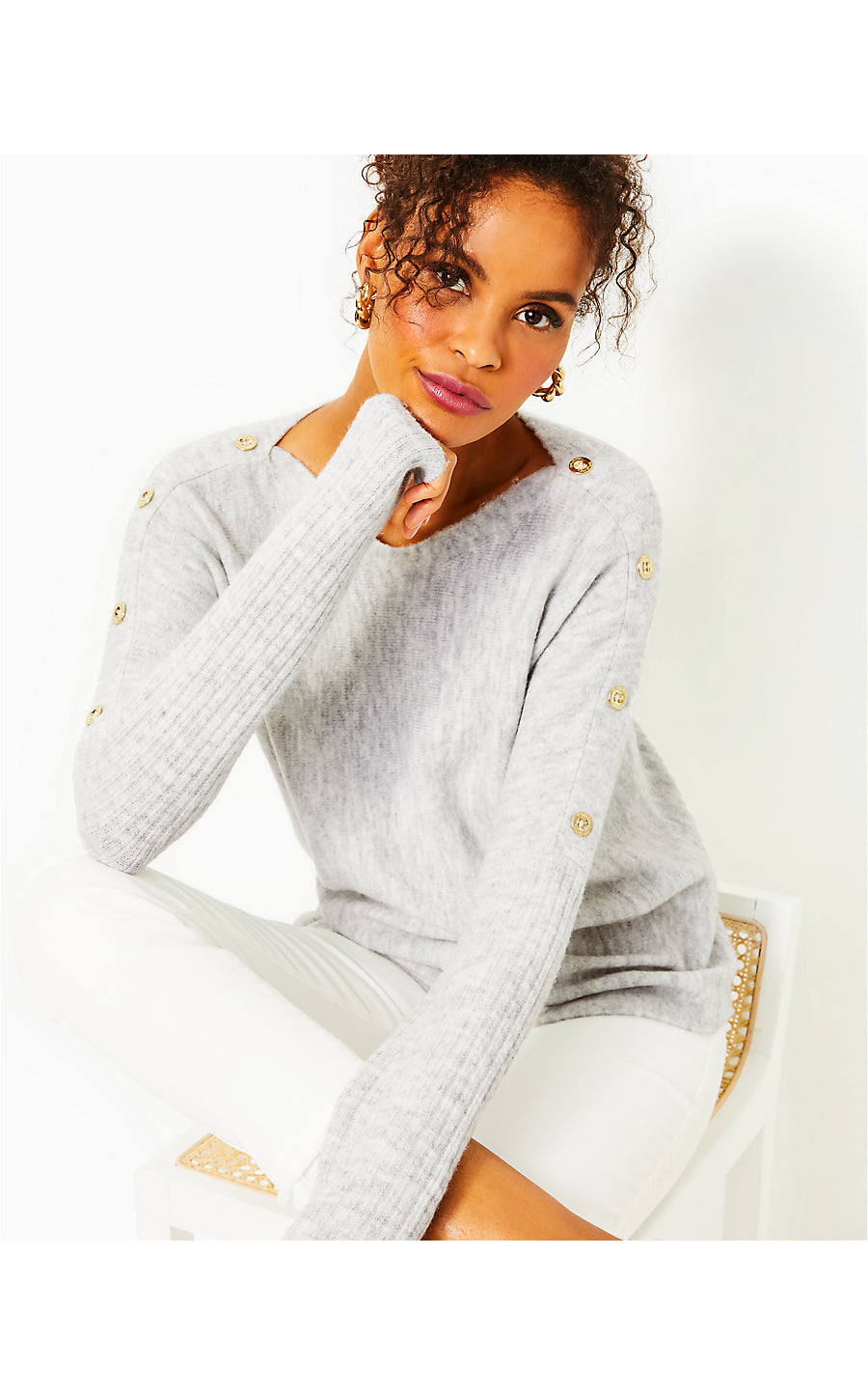 ARNA SWEATER, HEATHERED SEASIDE GREY