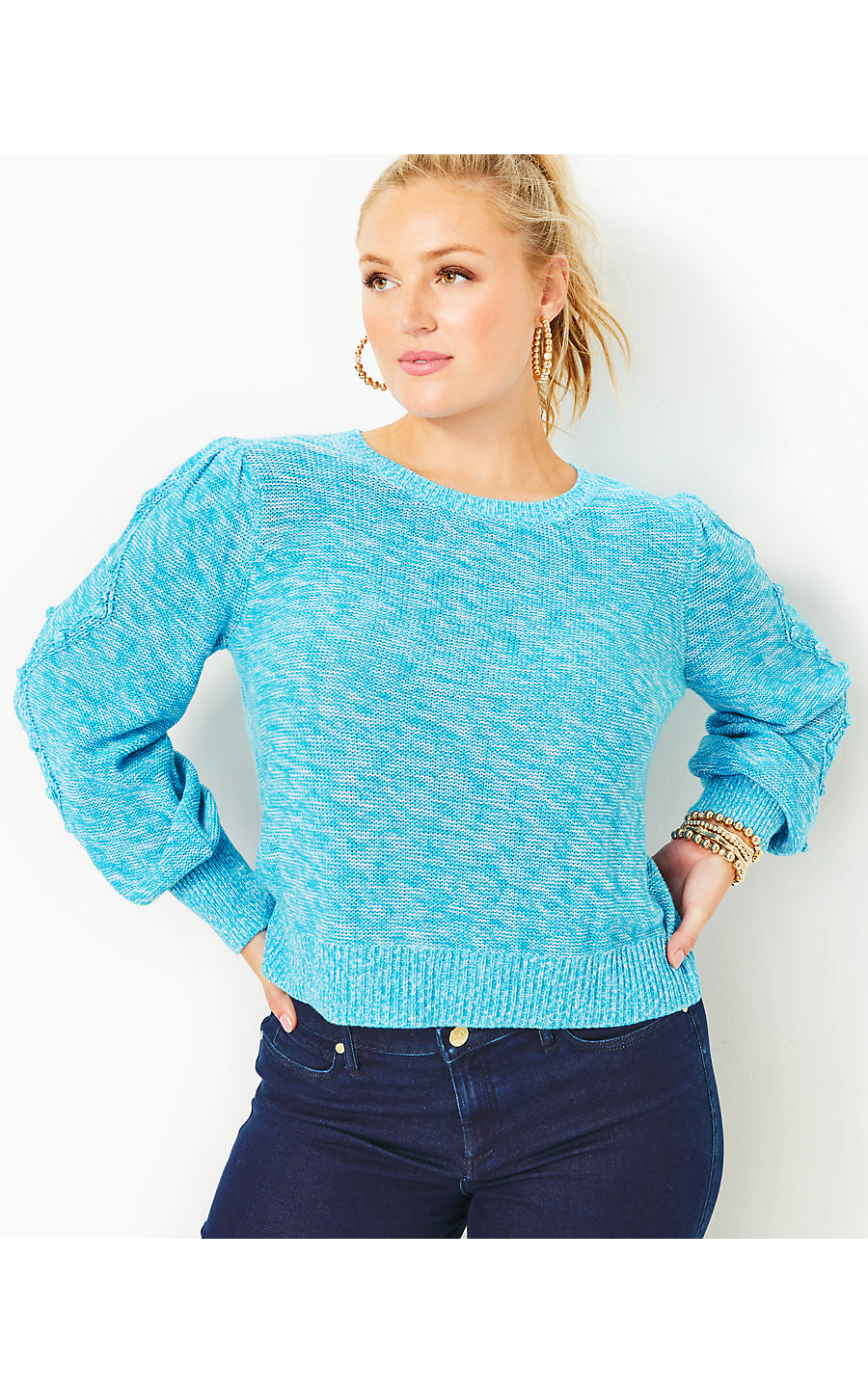 ATTIE SWEATER, AQUA PALMA MARL
