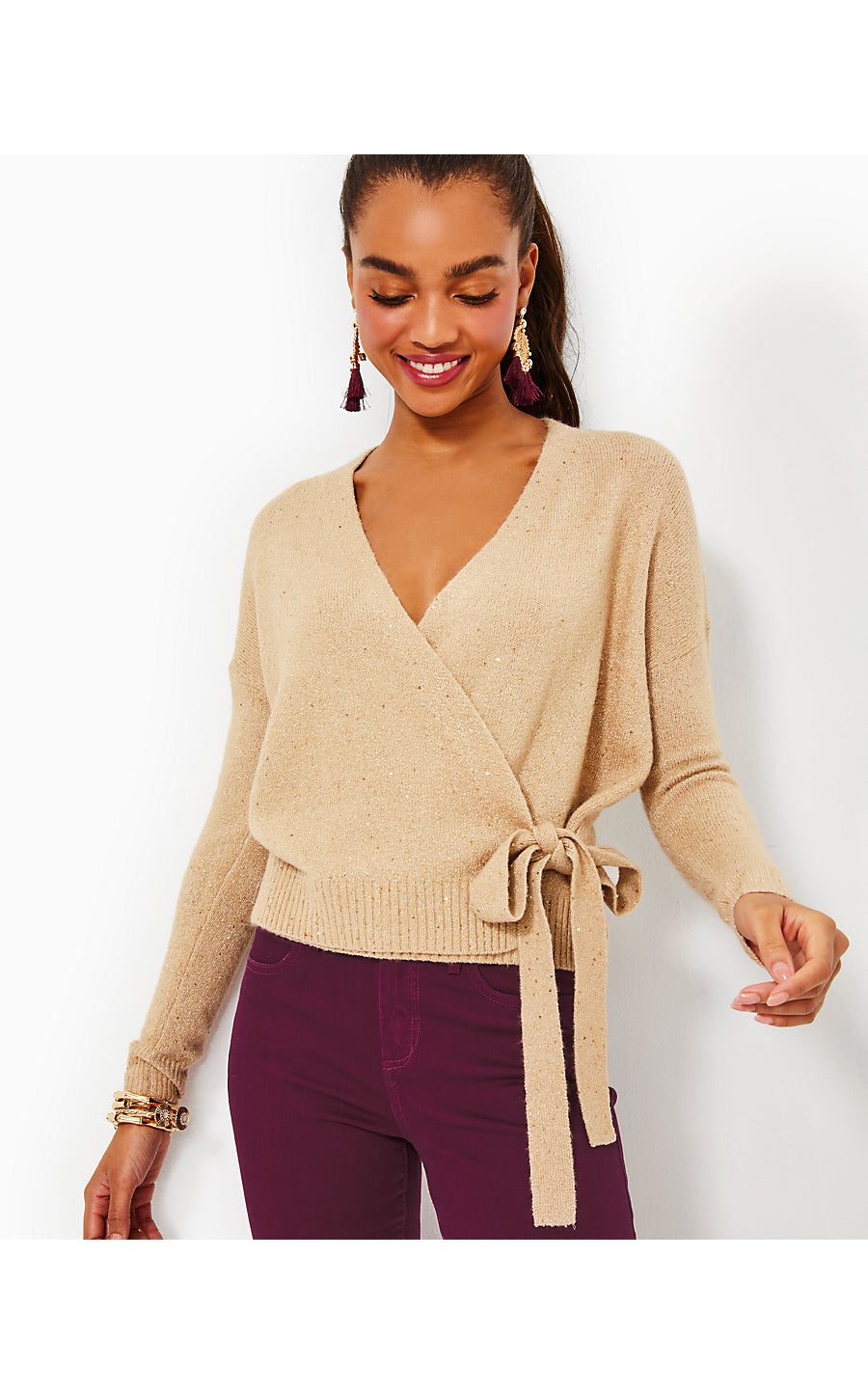 DIXIE WRAP SWEATER, HEATHERED SAND BAR METALLIC
