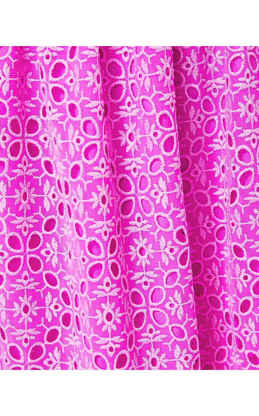 AKELA STRAPLESS EYELET DRESS, ORCHID OASIS OVERSIZED DIAMOND LEAF EYELET