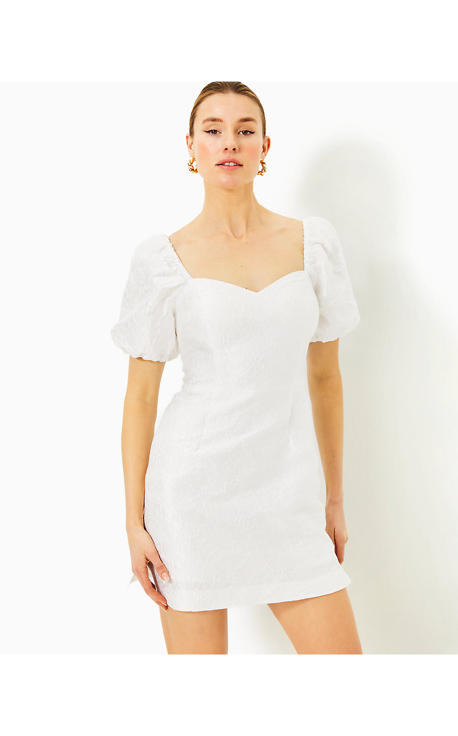 MORENA SHORT-SLEEVE ROMPER, COCONUT LEAF AN IMPRESSION JACQUARD
