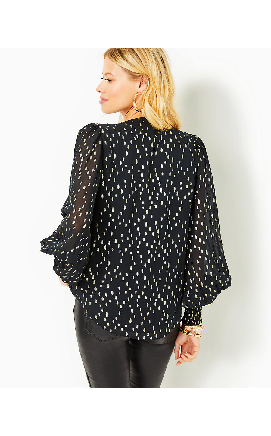 ROWE LONG SLEEVE TOP, ONYX VISCOSE METALLIC CLIP DOBBY