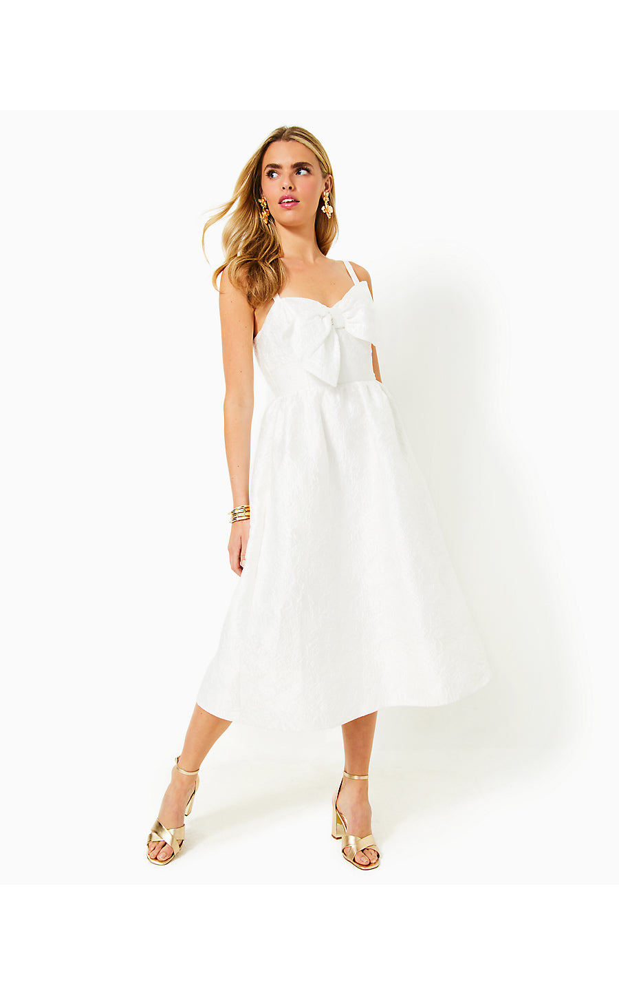 ELLARA JACQUARD MIDI BOW DRESS, COCONUT LEAF AN IMPRESSION JACQUARD Palm Place ELLARA JACQUARD MIDI BOW DRESS, COCONUT LEAF AN IMPRESSION JACQUARD Palm Place