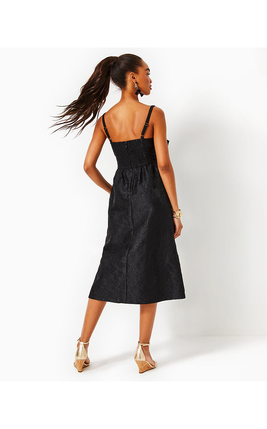 ELLARA JACQUARD MIDI BOW, ONYX LEAF AN IMPRESSION JACQUARD