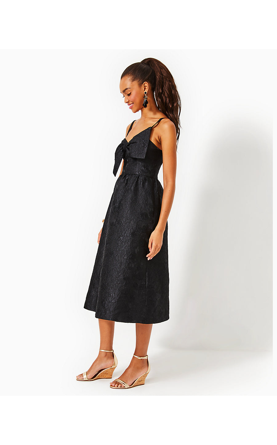 ELLARA JACQUARD MIDI BOW, ONYX LEAF AN IMPRESSION JACQUARD