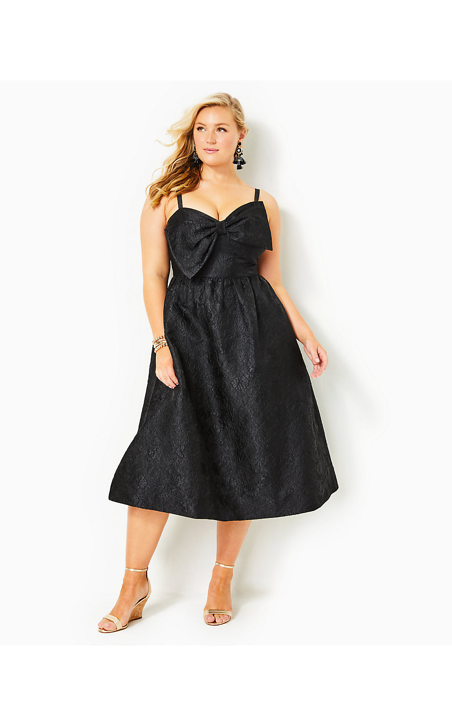 ELLARA JACQUARD MIDI BOW, ONYX LEAF AN IMPRESSION JACQUARD