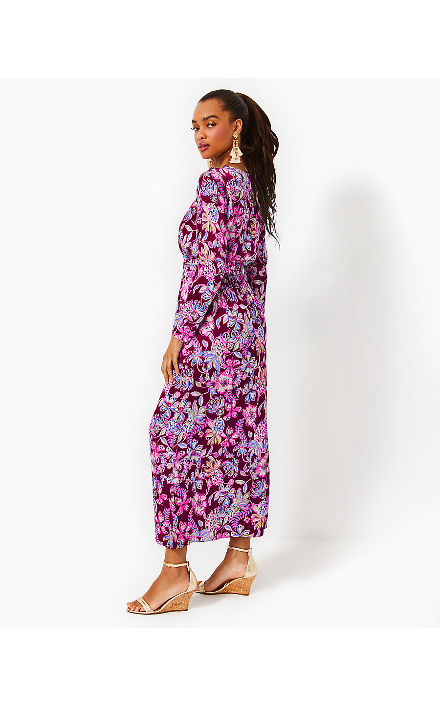LEOLYNN LONG SLEEVE MAXI, AMARENA CHERRY TROPICAL WITH A TWIST