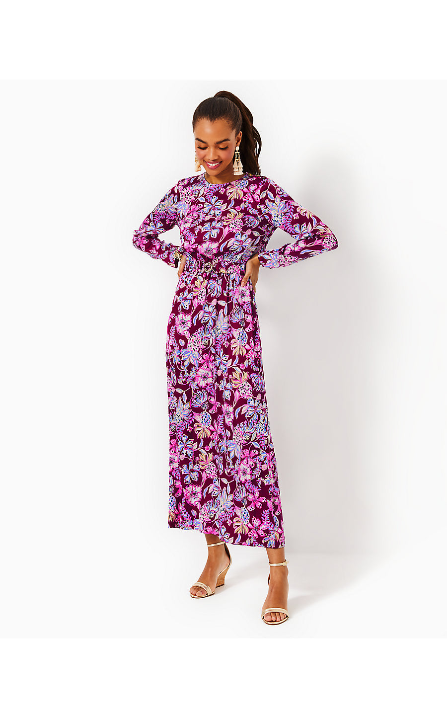 LEOLYNN LONG SLEEVE MAXI, AMARENA CHERRY TROPICAL WITH A TWIST