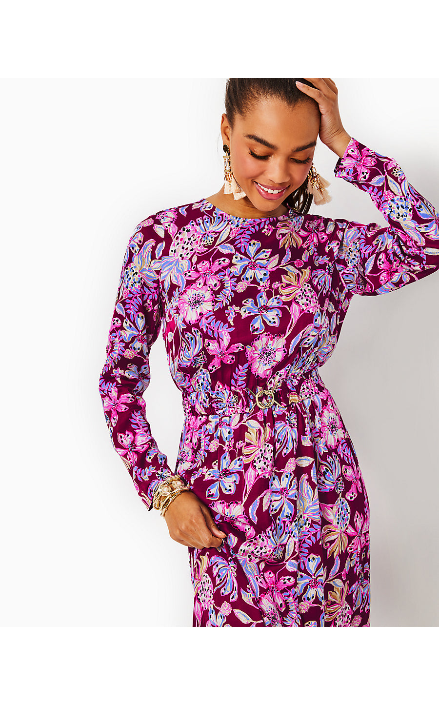 LEOLYNN LONG SLEEVE MAXI, AMARENA CHERRY TROPICAL WITH A TWIST