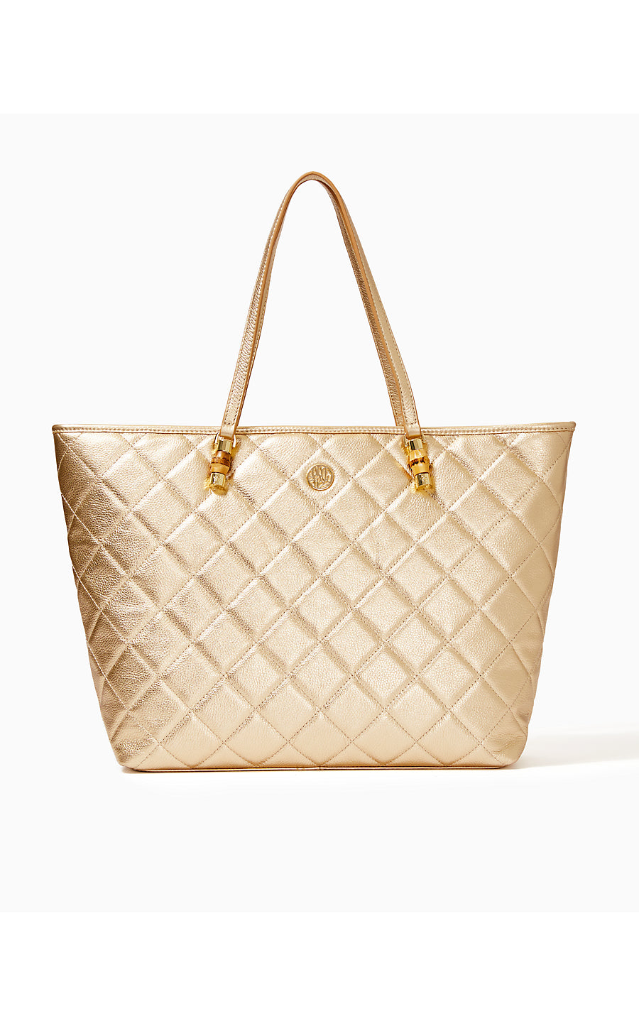 QUILTED LEATHER MEENA TOTE, GOLD METALLIC