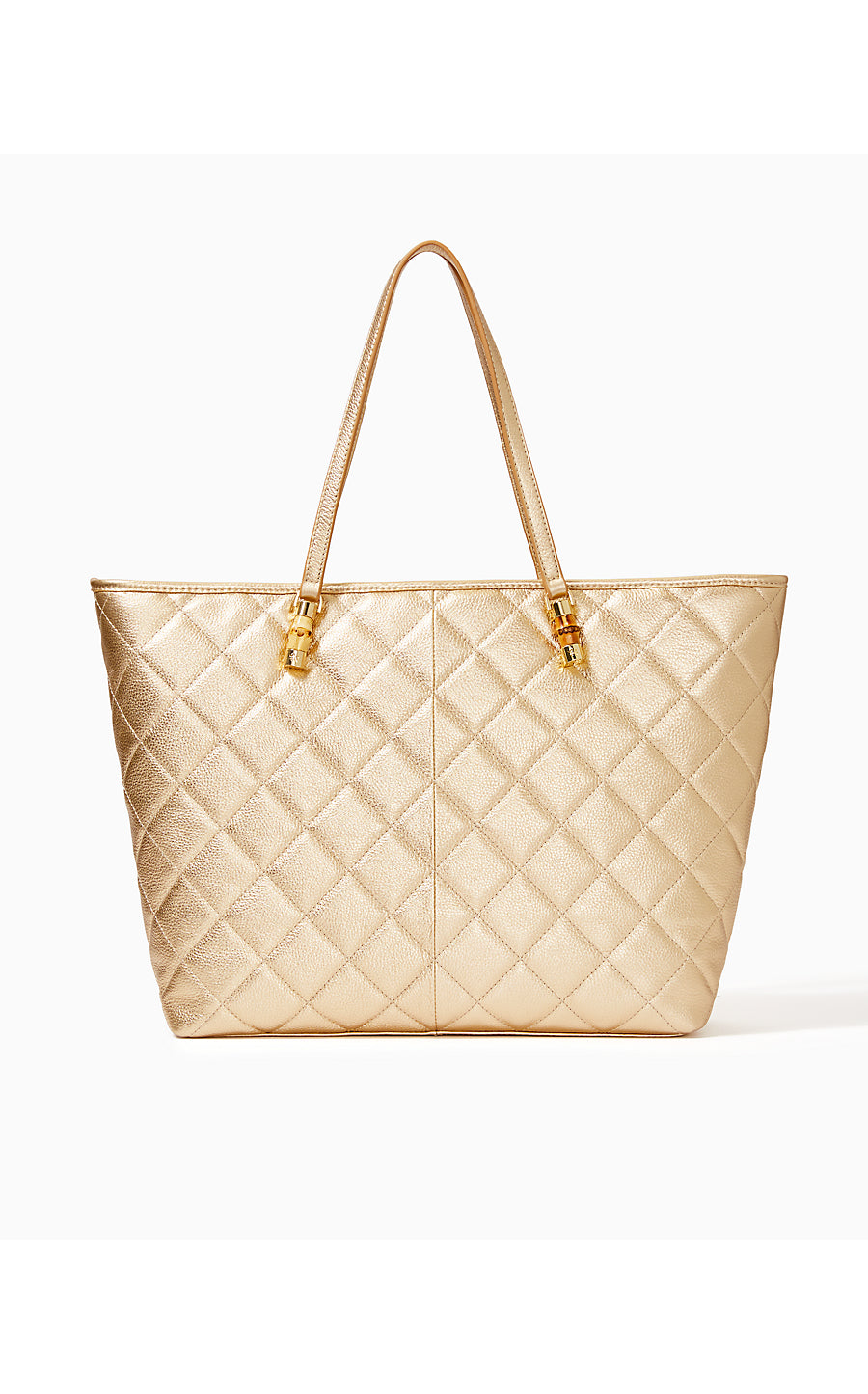 QUILTED LEATHER MEENA TOTE, GOLD METALLIC